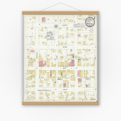 Old map wall art mockup — magnetic wood frame on white wall — Sanborn Fire Insurance Map from Hagerstown, Wayne County, Indiana (1901) - Complete Map Set