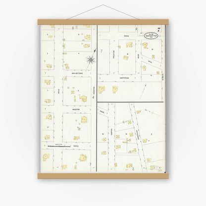 Old map wall art mockup — magnetic wood frame on white wall — Sanborn Fire Insurance Map from Van Alstyne, Grayson County, Texas (1907), Sheet #0007