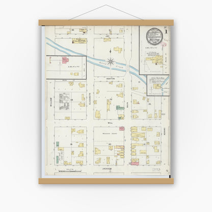 Old map wall art mockup — magnetic wood frame on white wall — Sanborn Fire Insurance Map from Bellevue, Eaton County, Michigan (1895) - Complete Map Set