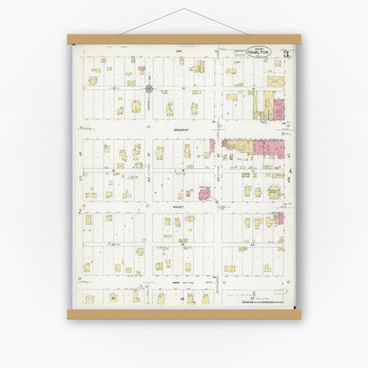 Old map wall art mockup — magnetic wood frame on white wall — Sanborn Fire Insurance Map from Hamilton, Hancock County, Illinois (1912), Sheet #0003