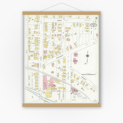 Old map wall art mockup — magnetic wood frame on white wall — Sanborn Fire Insurance Map from Goshen, Elkhart County, Indiana (1910), Sheet #0003