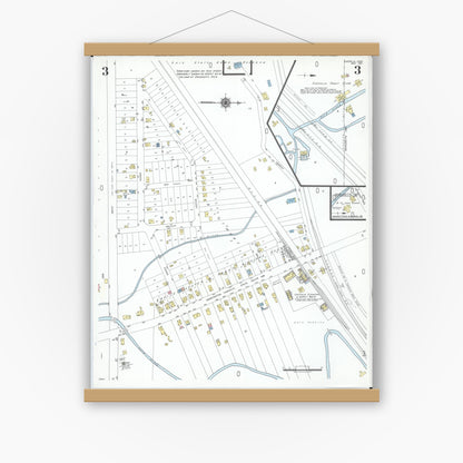 Old map wall art mockup — magnetic wood frame on white wall — Sanborn Fire Insurance Map from Castalia, Erie County, Ohio (1951), Sheet #0003