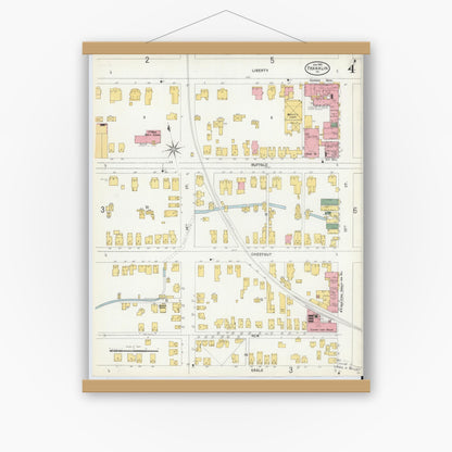 Old map wall art mockup — magnetic wood frame on white wall — Sanborn Fire Insurance Map from Franklin, Venango County, Pennsylvania (1901), Sheet #0004