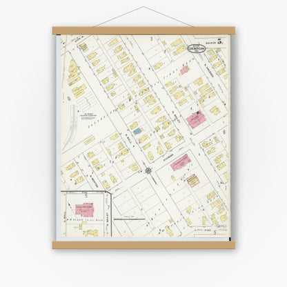 Old map wall art mockup — magnetic wood frame on white wall — Sanborn Fire Insurance Map from Cheboygan, Cheboygan County, Michigan (1915), Sheet #0005