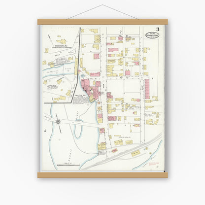 Old map wall art mockup — magnetic wood frame on white wall — Sanborn Fire Insurance Map from Schaghticoke, Rensselaer County, New York (1911), Sheet #0003
