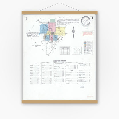 Old map wall art mockup — magnetic wood frame on white wall — Sanborn Fire Insurance Map from Hayti, Pemiscot County, Missouri (1951) - Complete Map Set