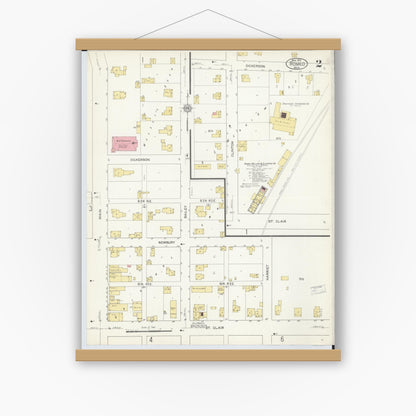 Old map wall art mockup — magnetic wood frame on white wall — Sanborn Fire Insurance Map from Romeo, Macomb County, Michigan (1913), Sheet #0002