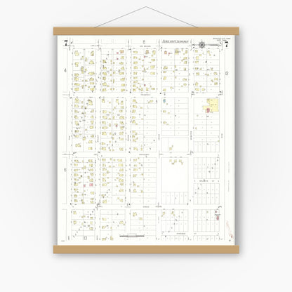 Old map wall art mockup — magnetic wood frame on white wall — Sanborn Fire Insurance Map from Webster City, Hamilton County, Iowa (1938), Sheet #0007