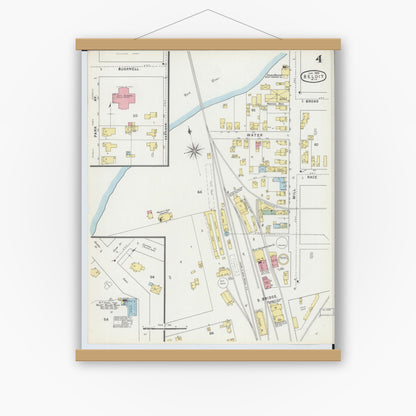 Old map wall art mockup — magnetic wood frame on white wall — Sanborn Fire Insurance Map from Beloit, Rock County, Wisconsin (1895), Sheet #0004