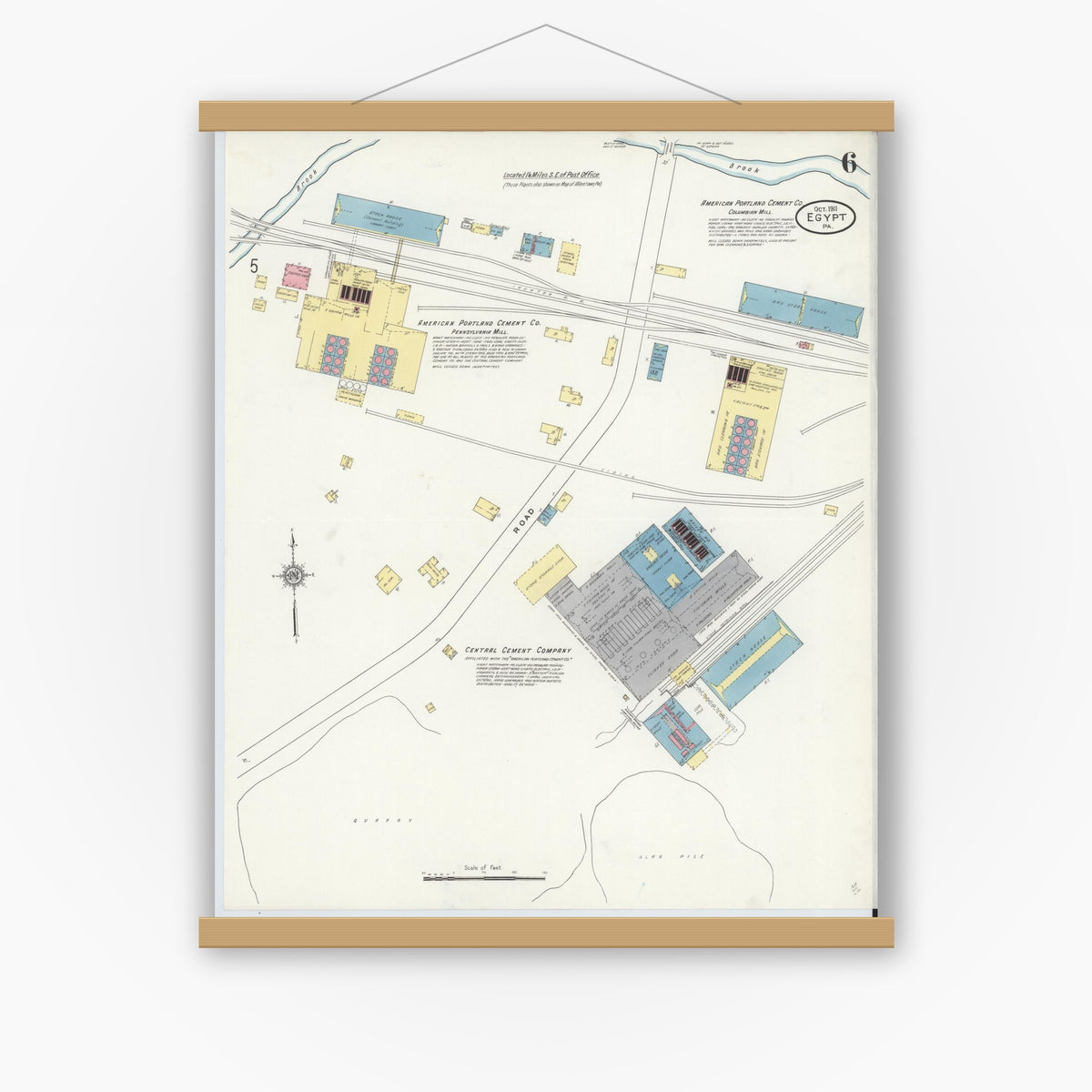 Old map wall art mockup — magnetic wood frame on white wall — Sanborn Fire Insurance Map from Egypt, Lehigh County, Pennsylvania (1911), Sheet #0006