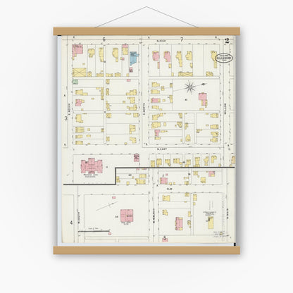 Old map wall art mockup — magnetic wood frame on white wall — Sanborn Fire Insurance Map from Hillsboro, Highland County, Ohio (1898), Sheet #0002