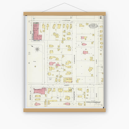 Old map wall art mockup — magnetic wood frame on white wall — Sanborn Fire Insurance Map from Painesville, Lake County, Ohio (1898), Sheet #0002