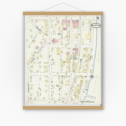 Old map wall art mockup — magnetic wood frame on white wall — Sanborn Fire Insurance Map from Emlenton, Venango County, Pennsylvania (1891), Sheet #0002