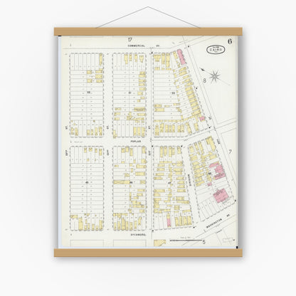 Old map wall art mockup — magnetic wood frame on white wall — Sanborn Fire Insurance Map from Cairo, Alexander County, Illinois (1896), Sheet #0006