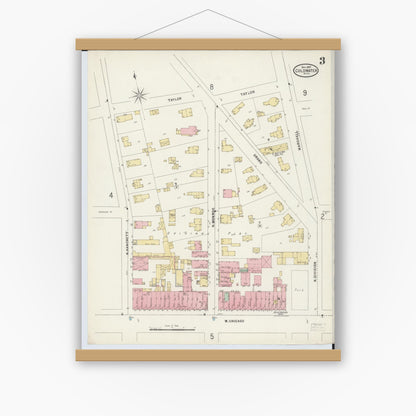 Old map wall art mockup — magnetic wood frame on white wall — Sanborn Fire Insurance Map from Coldwater, Branch County, Michigan (1897), Sheet #0003