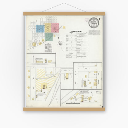 Old map wall art mockup — magnetic wood frame on white wall — Sanborn Fire Insurance Map from Cameron, Milam County, Texas (1906), Sheet #0001