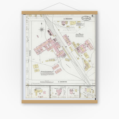 Old map wall art mockup — magnetic wood frame on white wall — Sanborn Fire Insurance Map from Alliance, Stark County, Ohio (1888), Sheet #0004