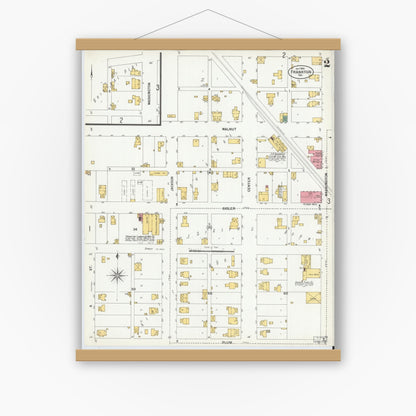 Old map wall art mockup — magnetic wood frame on white wall — Sanborn Fire Insurance Map from Frankton, Madison County, Indiana (1900), Sheet #0002