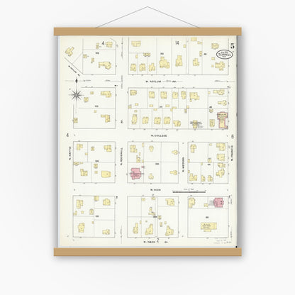Old map wall art mockup — magnetic wood frame on white wall — Sanborn Fire Insurance Map from Terrell, Kaufman County, Texas (1909), Sheet #0005
