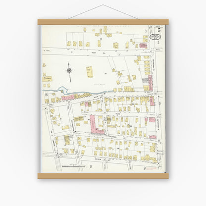 Old map wall art mockup — magnetic wood frame on white wall — Sanborn Fire Insurance Map from Nyack, Rockland County, New York. (1910), Sheet #0005
