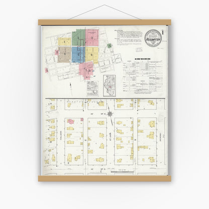 Old map wall art mockup — magnetic wood frame on white wall — Sanborn Fire Insurance Map from Assumption, Christian County, Illinois (1916), Sheet #0001