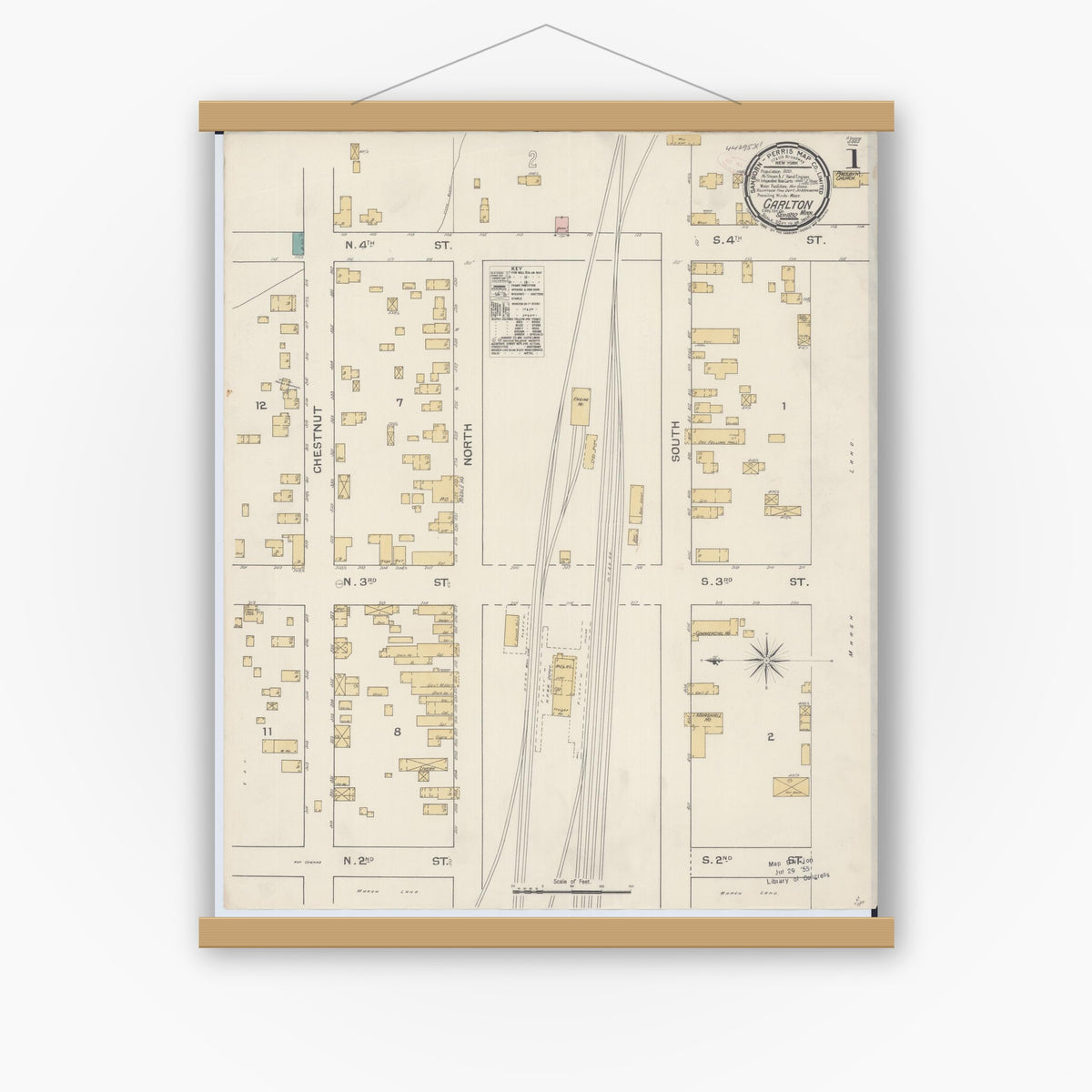 Old map wall art mockup — magnetic wood frame on white wall — Sanborn Fire Insurance Map from Carlton, Carlton County, Minnesota (1892) - Complete Map Set
