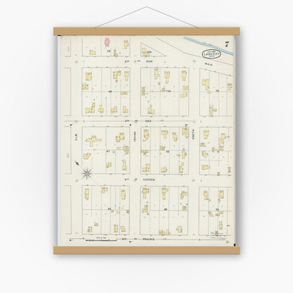 Old map wall art mockup — magnetic wood frame on white wall — Sanborn Fire Insurance Map from Lake City, Wabasha County, Minnesota (1894), Sheet #0007