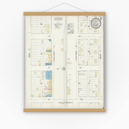Old map wall art mockup — magnetic wood frame on white wall — Sanborn Fire Insurance Map from Luling, Caldwell County, Texas (1891), Sheet #0001