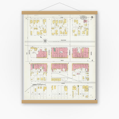 Old map wall art mockup — magnetic wood frame on white wall — Sanborn Fire Insurance Map from Calvert, Robertson County, Texas (1901), Sheet #0003