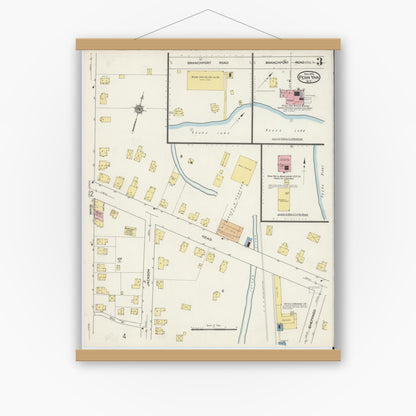 Old map wall art mockup — magnetic wood frame on white wall — Sanborn Fire Insurance Map from Penn Yan, Yates County, New York (1915), Sheet #0002