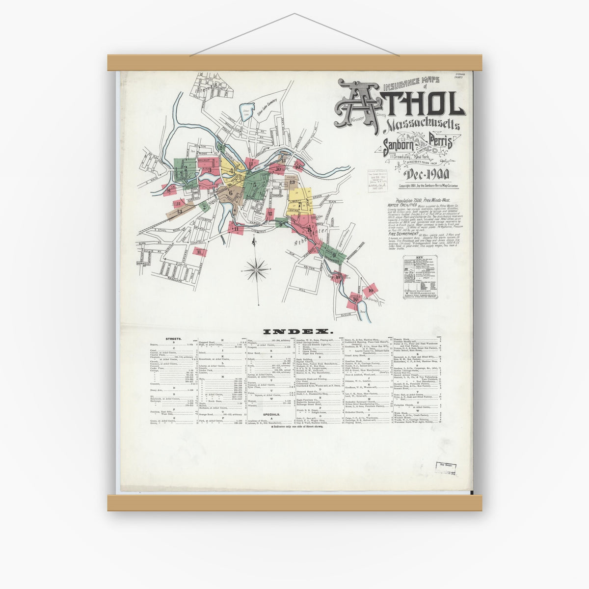 Old map wall art mockup — magnetic wood frame on white wall — Sanborn Fire Insurance Map from Athol, Worcester County, Massachusetts (1900) - Complete Map Set