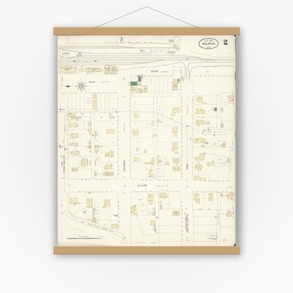 Old map wall art mockup — magnetic wood frame on white wall — Sanborn Fire Insurance Map from Colfax, Placer County, California (1898), Sheet #0002