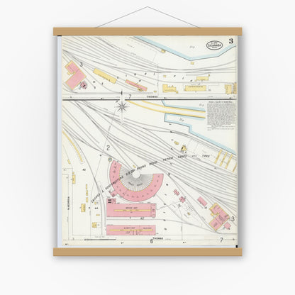 Old map wall art mockup — magnetic wood frame on white wall — Sanborn Fire Insurance Map from Escanaba, Delta County, Michigan (1899), Sheet #0003