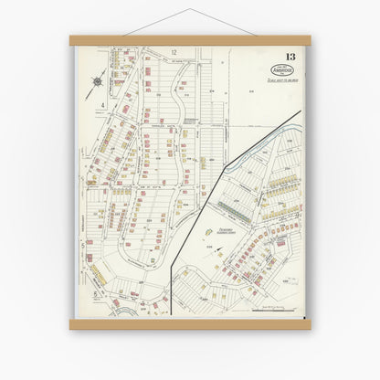 Old map wall art mockup — magnetic wood frame on white wall — Sanborn Fire Insurance Map from Ambridge, Beaver County, Pennsylvania (1917), Sheet #0013