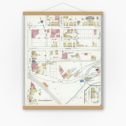 Old map wall art mockup — magnetic wood frame on white wall — Sanborn Fire Insurance Map from Middletown, Dauphin County, Pennsylvania (1920), Sheet #0002