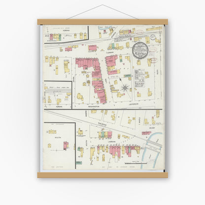 Old map wall art mockup — magnetic wood frame on white wall — Sanborn Fire Insurance Map from Blissfield, Lenawee County, Michigan (1899), Sheet #0001