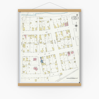 Old map wall art mockup — magnetic wood frame on white wall — Sanborn Fire Insurance Map from Piketon, Pike County, Ohio (1921), Sheet #0002