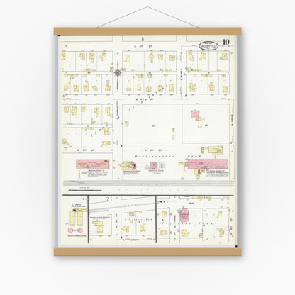 Old map wall art mockup — magnetic wood frame on white wall — Sanborn Fire Insurance Map from Shelbyville, Shelby County, Illinois (1911), Sheet #0010