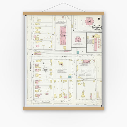 Old map wall art mockup — magnetic wood frame on white wall — Sanborn Fire Insurance Map from New Philadelphia, Tuscarawas County, Ohio (1892), Sheet #0002