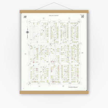 Old map wall art mockup — magnetic wood frame on white wall — Sanborn Fire Insurance Map from Beloit, Rock County, Wisconsin (1939), Sheet #0037