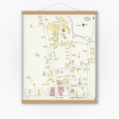 Old map wall art mockup — magnetic wood frame on white wall — Sanborn Fire Insurance Map from Tioga, Tioga County, Pennsylvania (1911), Sheet #0002