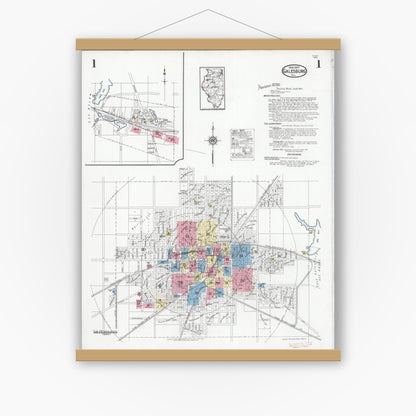 Old map wall art mockup — magnetic wood frame on white wall — Sanborn Fire Insurance Map from Galesburg, Knox County, Illinois (1927) - Complete Map Set