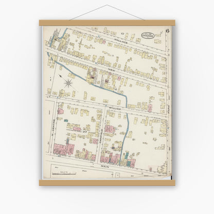 Old map wall art mockup — magnetic wood frame on white wall — Sanborn Fire Insurance Map from Orange, Essex County, New Jersey (1885), Sheet #0006