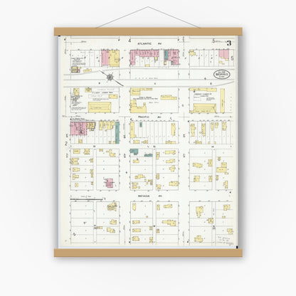 Old map wall art mockup — magnetic wood frame on white wall — Sanborn Fire Insurance Map from Morris, Stevens County, Minnesota (1909), Sheet #0003