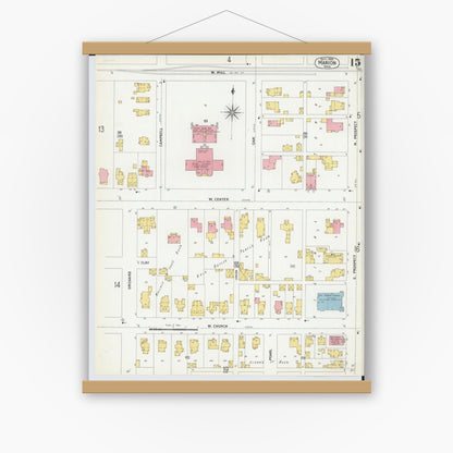 Old map wall art mockup — magnetic wood frame on white wall — Sanborn Fire Insurance Map from Marion, Marion County, Ohio (1900), Sheet #0015