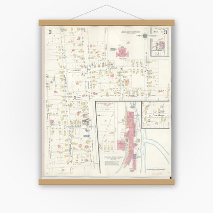 Old map wall art mockup — magnetic wood frame on white wall — Sanborn Fire Insurance Map from White Pigeon, Saint Joseph County, Michigan (1954), Sheet #0003