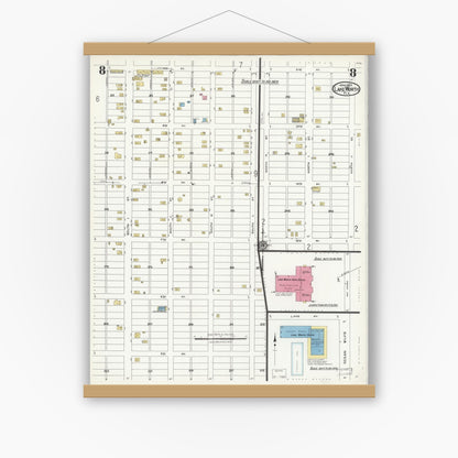 Old map wall art mockup — magnetic wood frame on white wall — Sanborn Fire Insurance Map from Lake Worth, Palm Beach County, Florida (1924), Sheet #0008