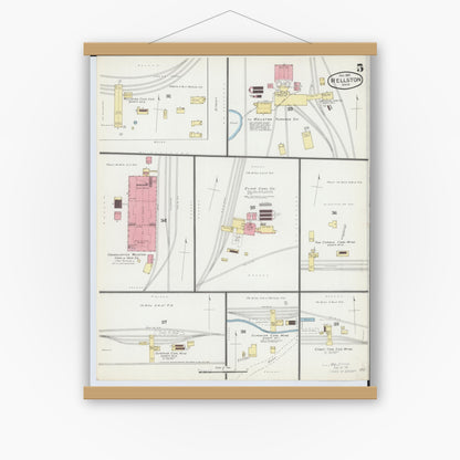 Old map wall art mockup — magnetic wood frame on white wall — Sanborn Fire Insurance Map from Wellston, Jackson County, Ohio (1892), Sheet #0005