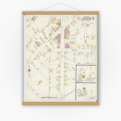 Old map wall art mockup — magnetic wood frame on white wall — Sanborn Fire Insurance Map from West Salem, Wayne County, Ohio (1915), Sheet #0003