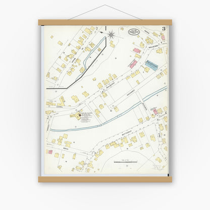 Old map wall art mockup — magnetic wood frame on white wall — Sanborn Fire Insurance Map from Pomeroy, Meigs County, Ohio (1908), Sheet #0003